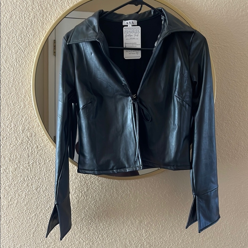 Angel Black Leather Jacket with Cropped Design and Fitted Silhouette